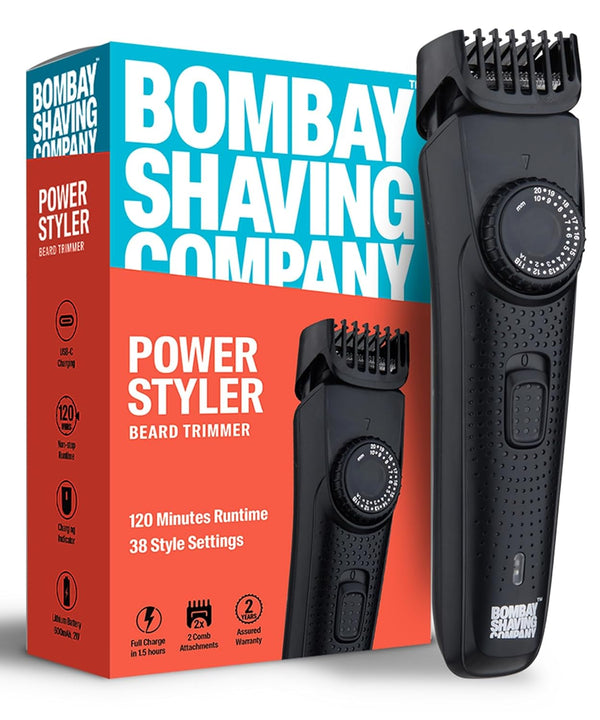 Bombay Shaving Company Beard Trimmer For Men, 2X Fast Charging, USB Type C, 2 Yr Warranty, 120Min runtime, Hair Trimmer, Shaving Machine, Cordless Beard, 38 length Settings(Black)